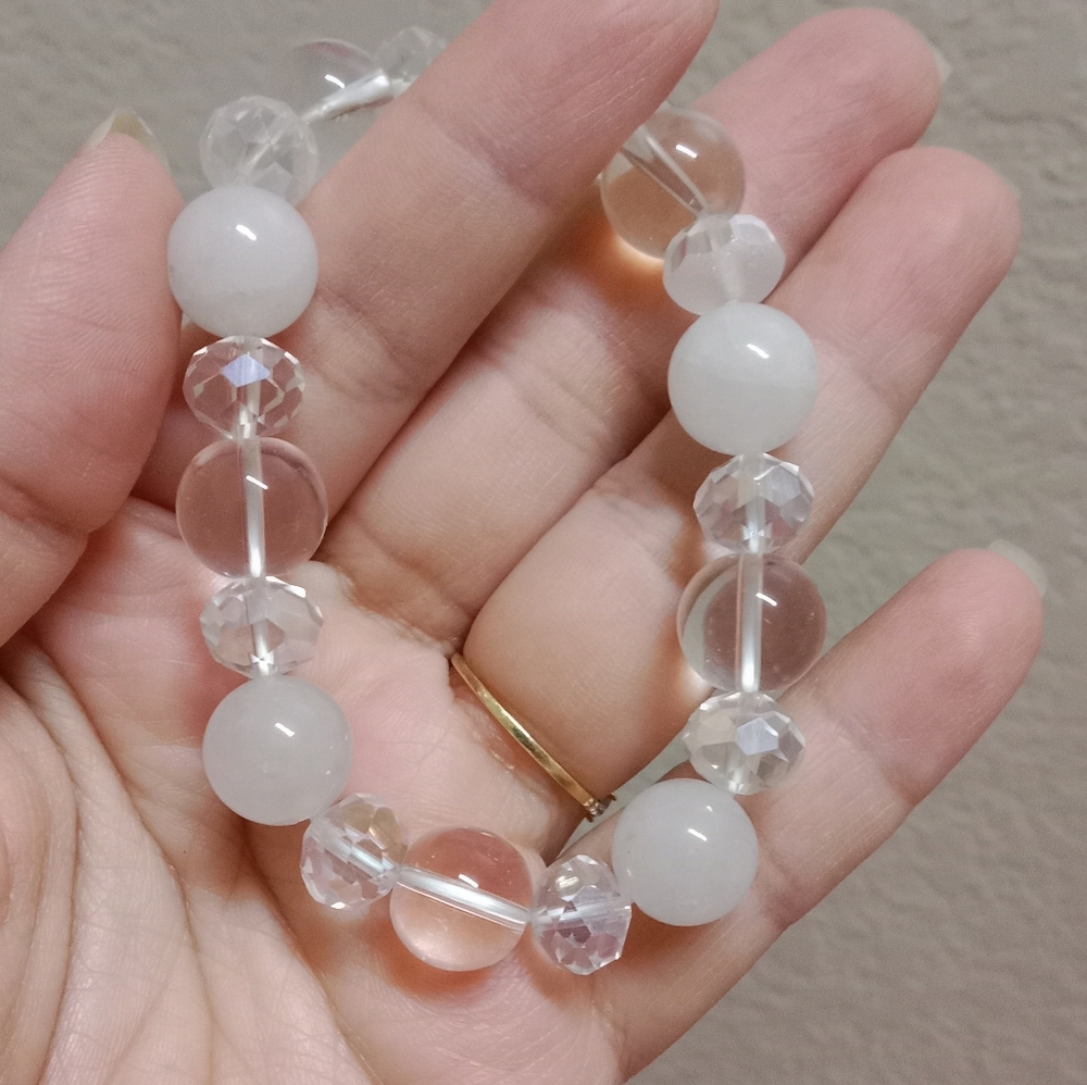 White clear crystal bracelet for Men Lucky Charm with Freebies